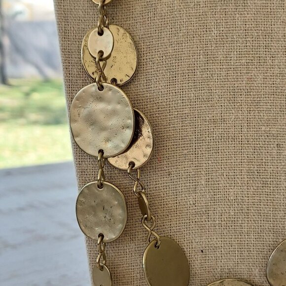 Express Double Layer Hammered Coin Shaped Gold Toned Necklace - Picture 3 of 5